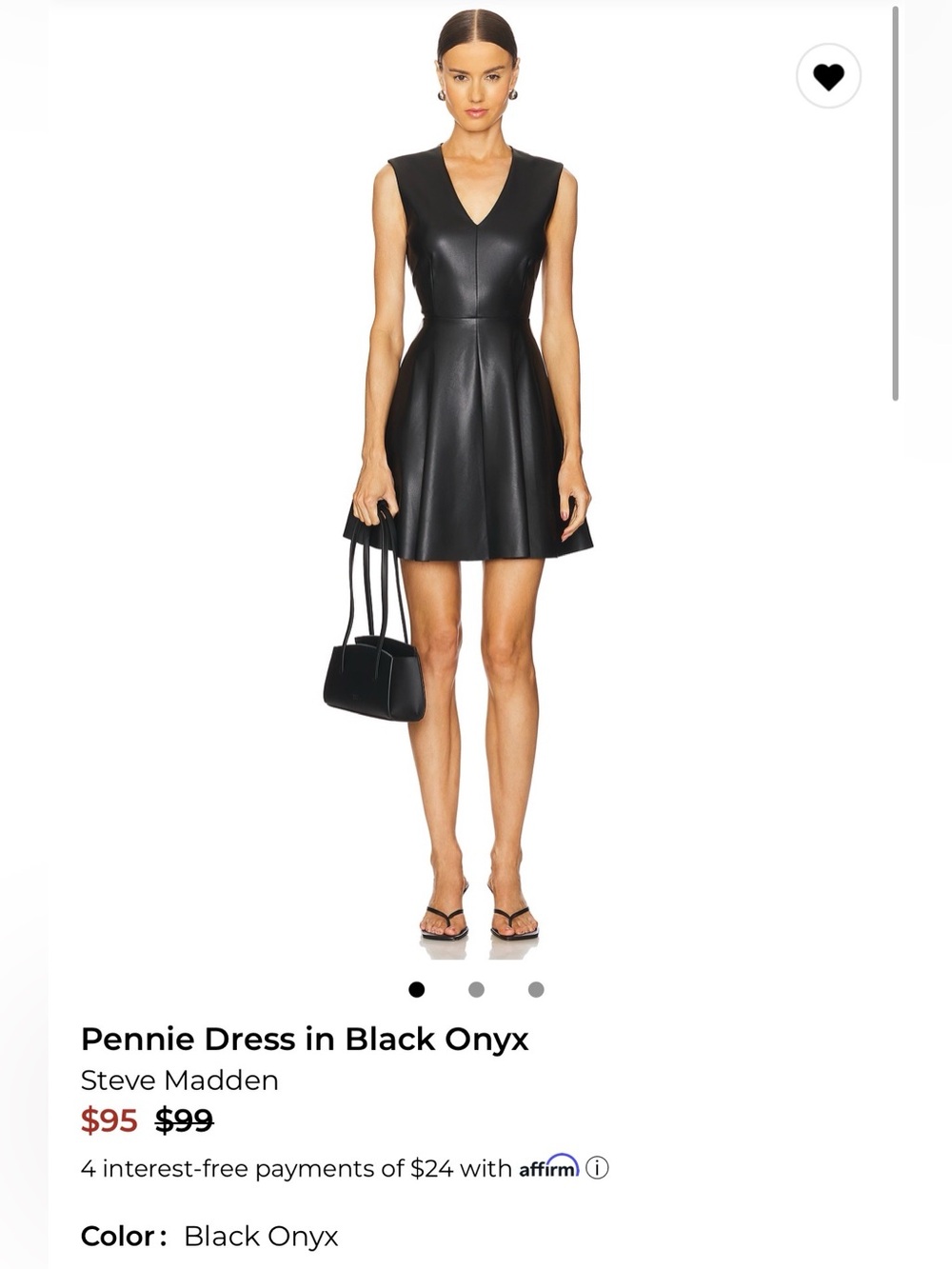 Steve Madden Black Faux-Leather V‑Neck Mini Dress